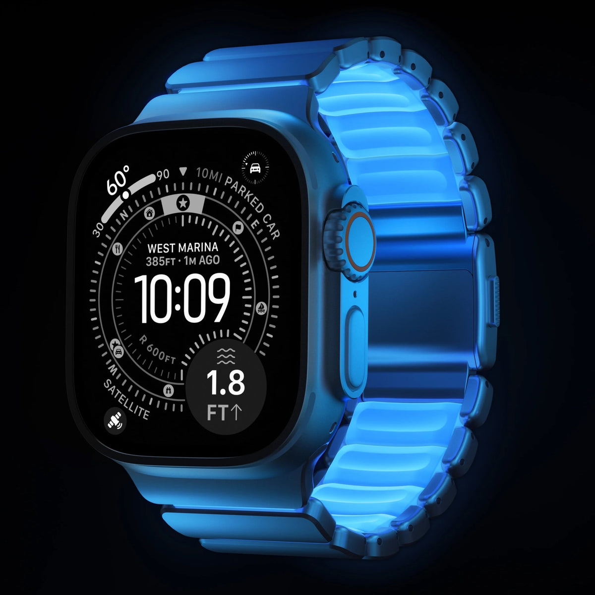 Bracciale Apple Watch Premium in acciaio inossidabile di Grado 4 e FKM, per Apple Watch Ultra, design flessibile e resistente, bracciale prestigioso, modello Asgard