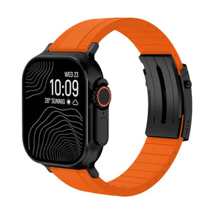 Armbånd til Apple Watch, slidstærkt, tekstureret fluor-gummi, sikker foldelås, moderne og robust stil, model Tékil