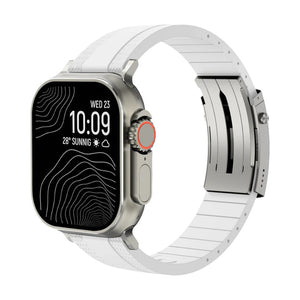 Armbånd til Apple Watch, slidstærkt, tekstureret fluor-gummi, sikker foldelås, moderne og robust stil, model Tékil