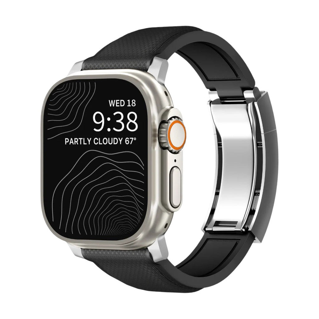 Armbånd til Apple Watch, slidstærkt, tekstureret fluor-gummi, sikker foldelås, moderne og robust stil, model Tékil