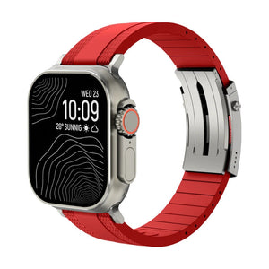 Armbånd til Apple Watch, slidstærkt, tekstureret fluor-gummi, sikker foldelås, moderne og robust stil, model Tékil