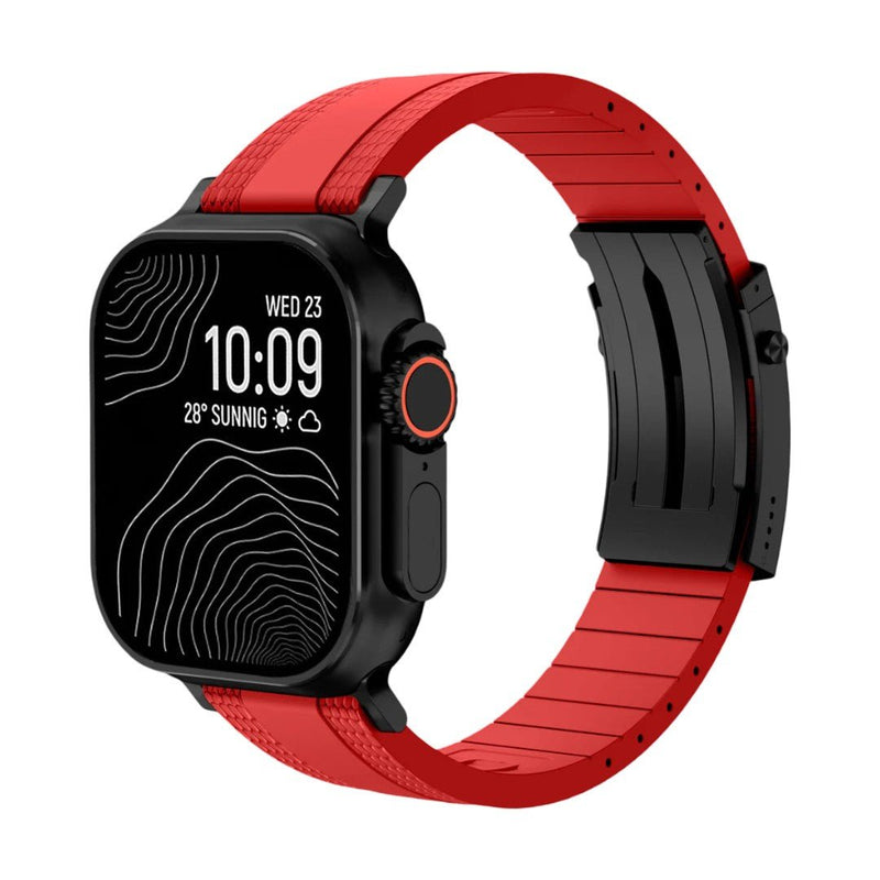 Armbånd til Apple Watch, slidstærkt, tekstureret fluor-gummi, sikker foldelås, moderne og robust stil, model Tékil