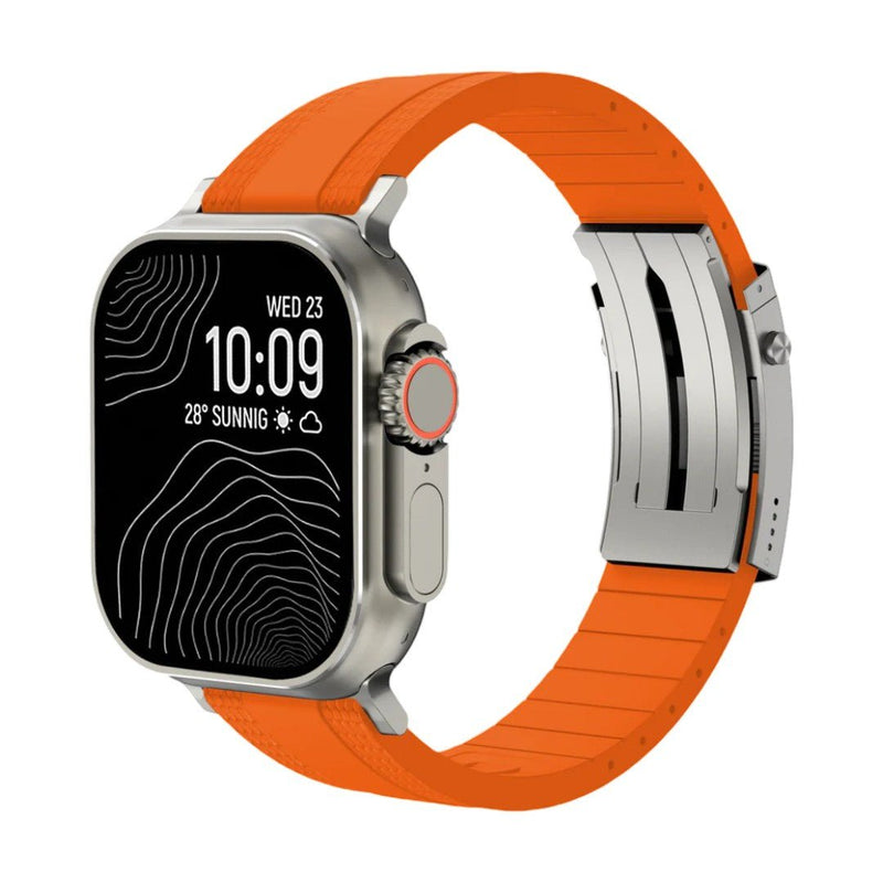 Armbånd til Apple Watch, slidstærkt, tekstureret fluor-gummi, sikker foldelås, moderne og robust stil, model Tékil