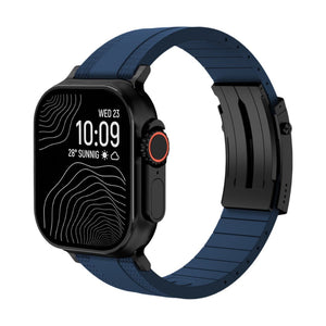 Armbånd til Apple Watch, slidstærkt, tekstureret fluor-gummi, sikker foldelås, moderne og robust stil, model Tékil