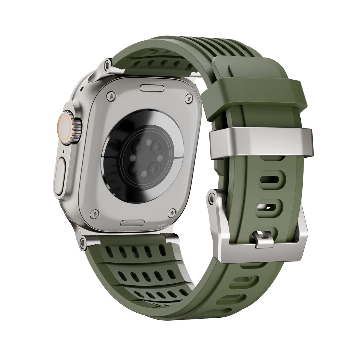 Arda Model Apple Watch Sport Bracelet in Breathable Grooved Silicone, Steel Buckle