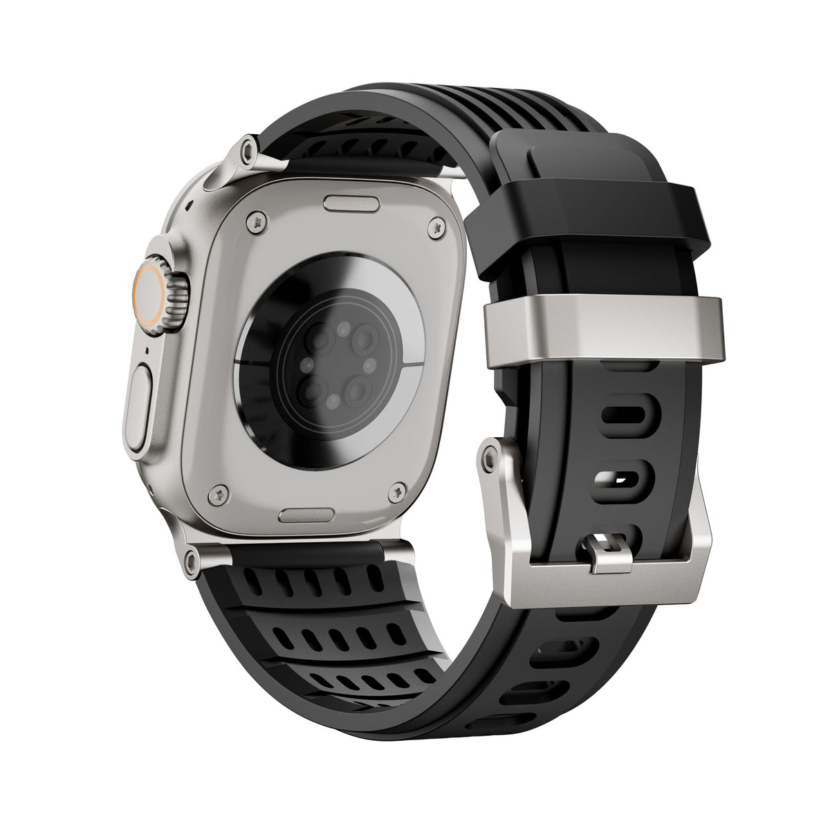 Arda Model Apple Watch Sport Bracelet in Breathable Grooved Silicone, Steel Buckle