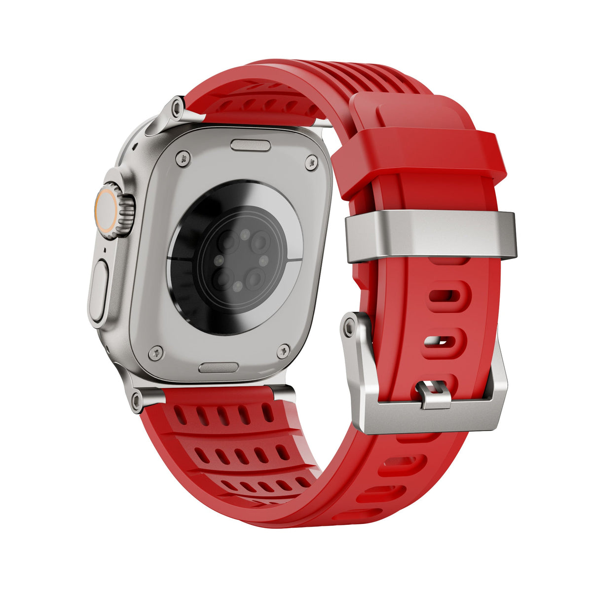Arda Model Apple Watch Sport Bracelet in Breathable Grooved Silicone, Steel Buckle