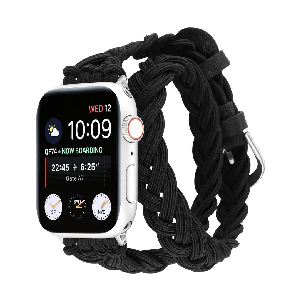 Pletený náramek Apple Watch, dvojitý omot z veganské kůže, trnová spona pro ženy, elegantní a pohodlný doplněk, model Abzine