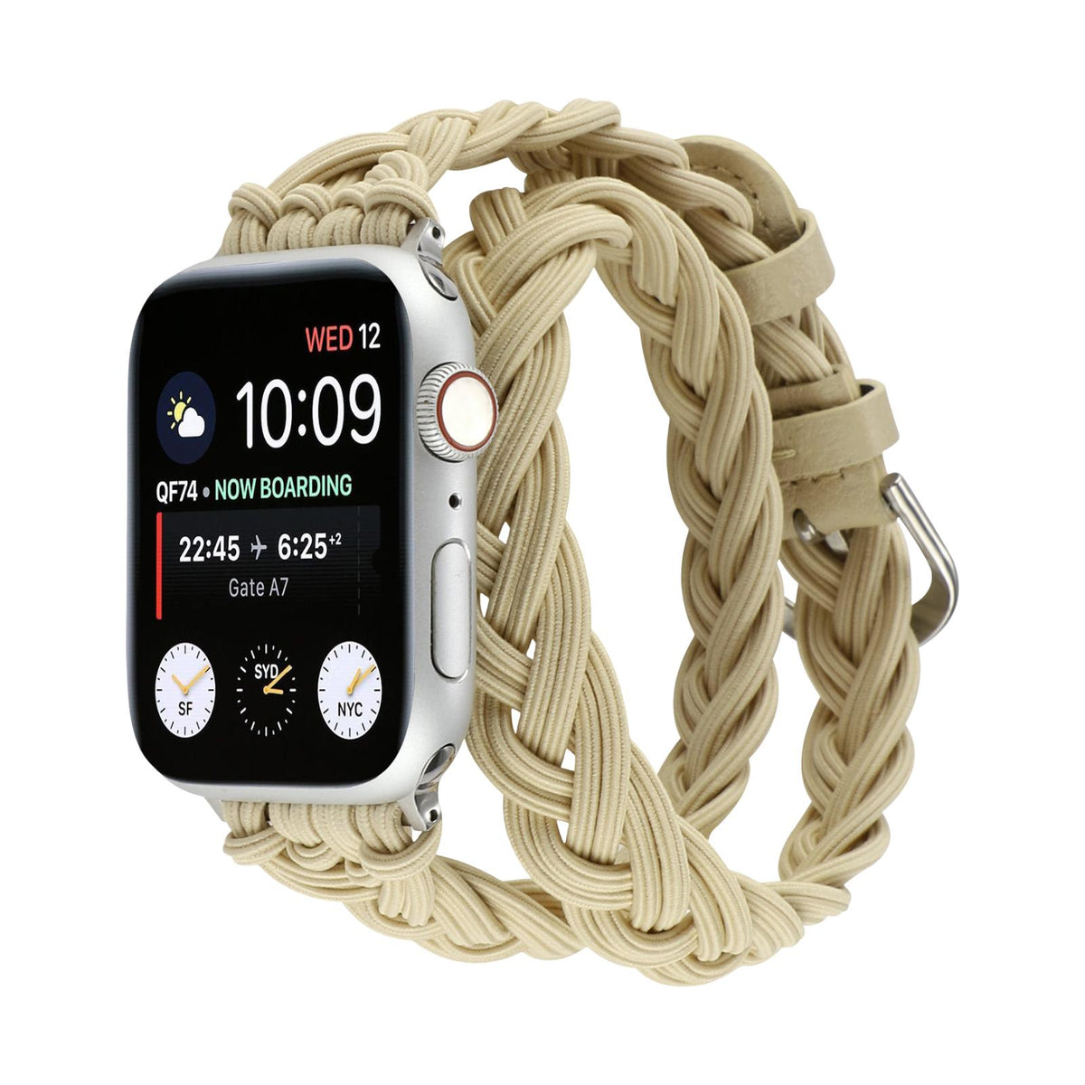 Βραχιόλι Apple Watch διπλής περιέλιξης με ελαστική πλεξούδα, κούμπωμα αγκράφα, μοντέλο Abzine