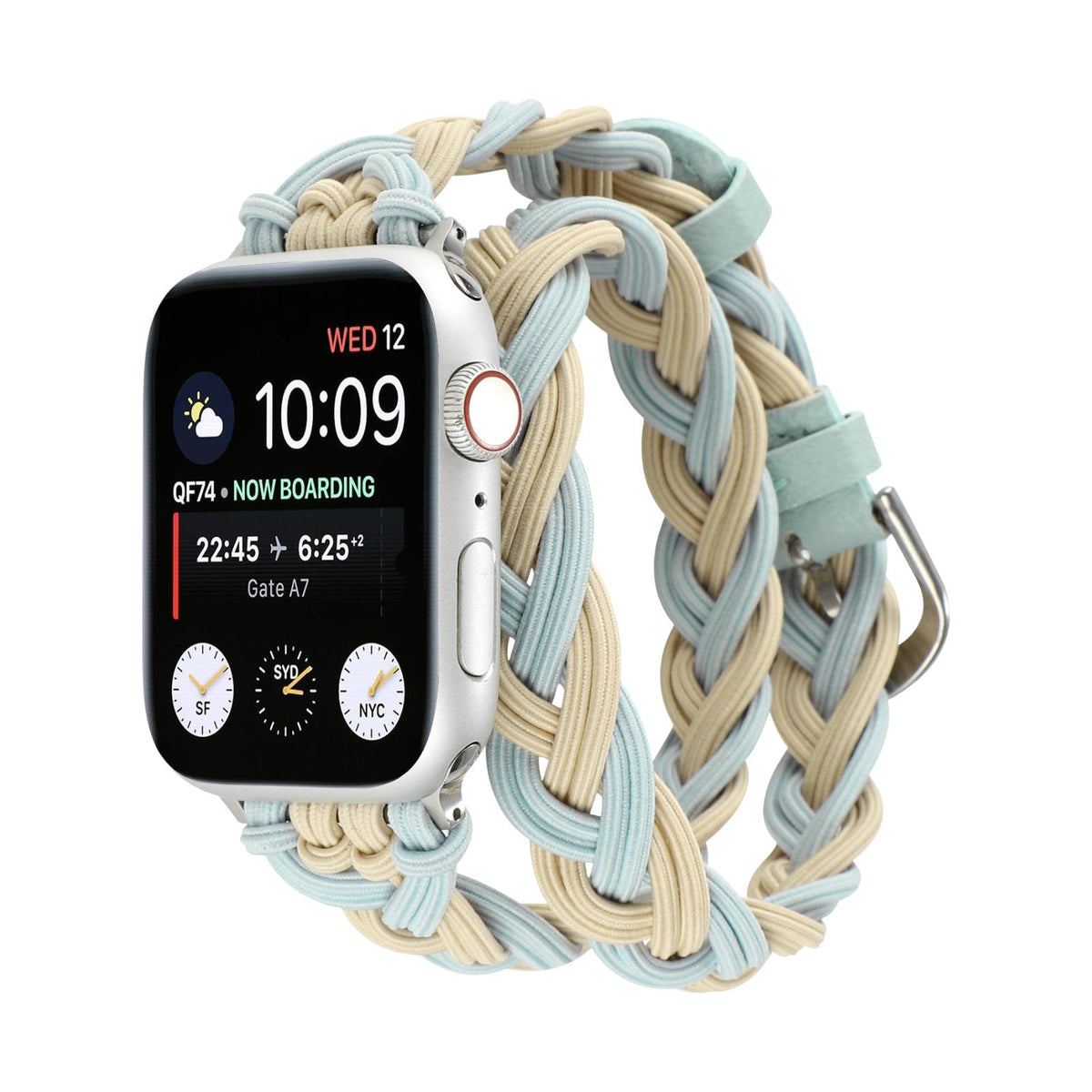 Βραχιόλι Apple Watch διπλής περιέλιξης με ελαστική πλεξούδα, κούμπωμα αγκράφα, μοντέλο Abzine
