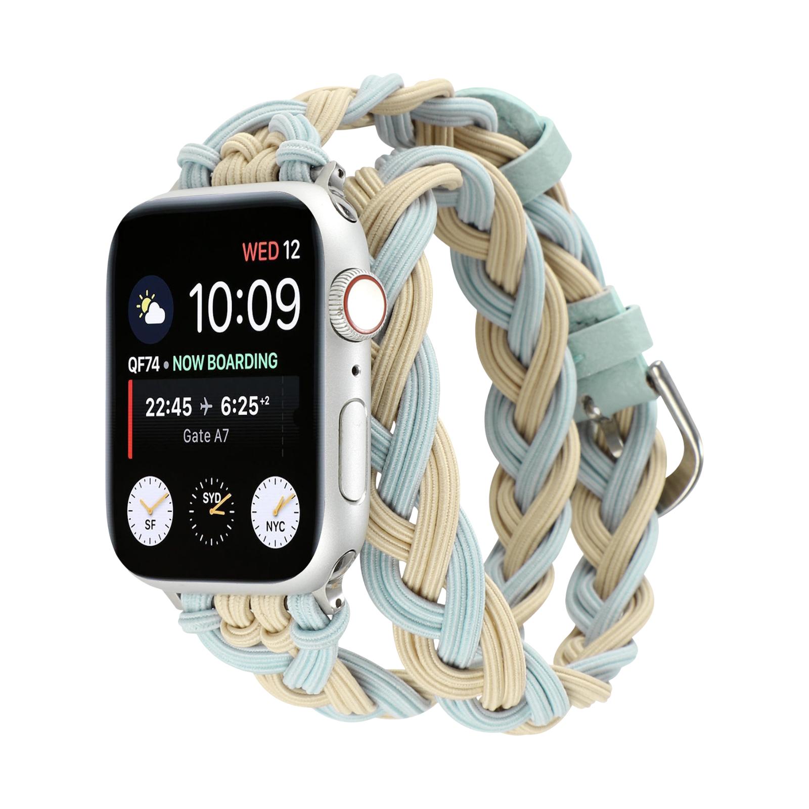 Pletený náramek Apple Watch, dvojitý omot z veganské kůže, trnová spona pro ženy, elegantní a pohodlný doplněk, model Abzine