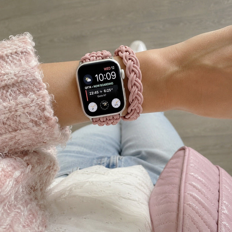 Pletený náramek Apple Watch, dvojitý omot z veganské kůže, trnová spona pro ženy, elegantní a pohodlný doplněk, model Abzine