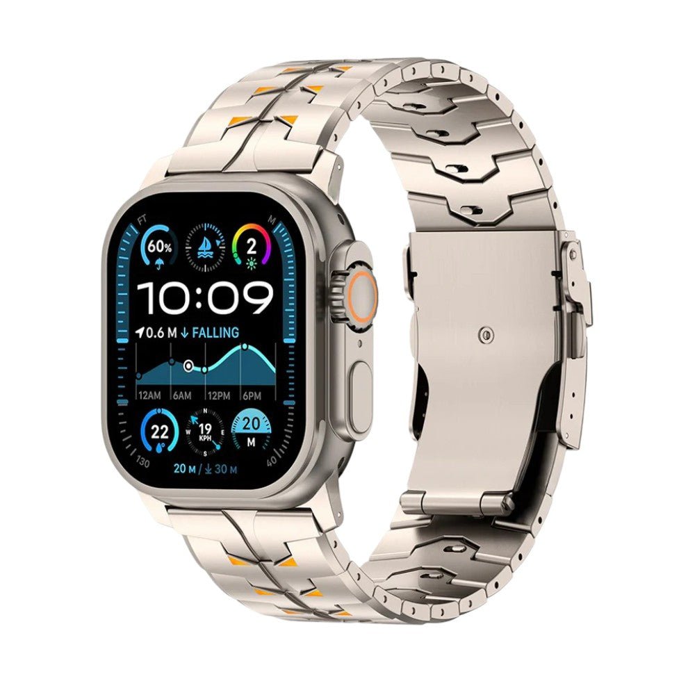 Bracelet connecté pour Apple Ultra en titane massif argenté avec maillons fins et fermeture à boucle sécurisée, style.
