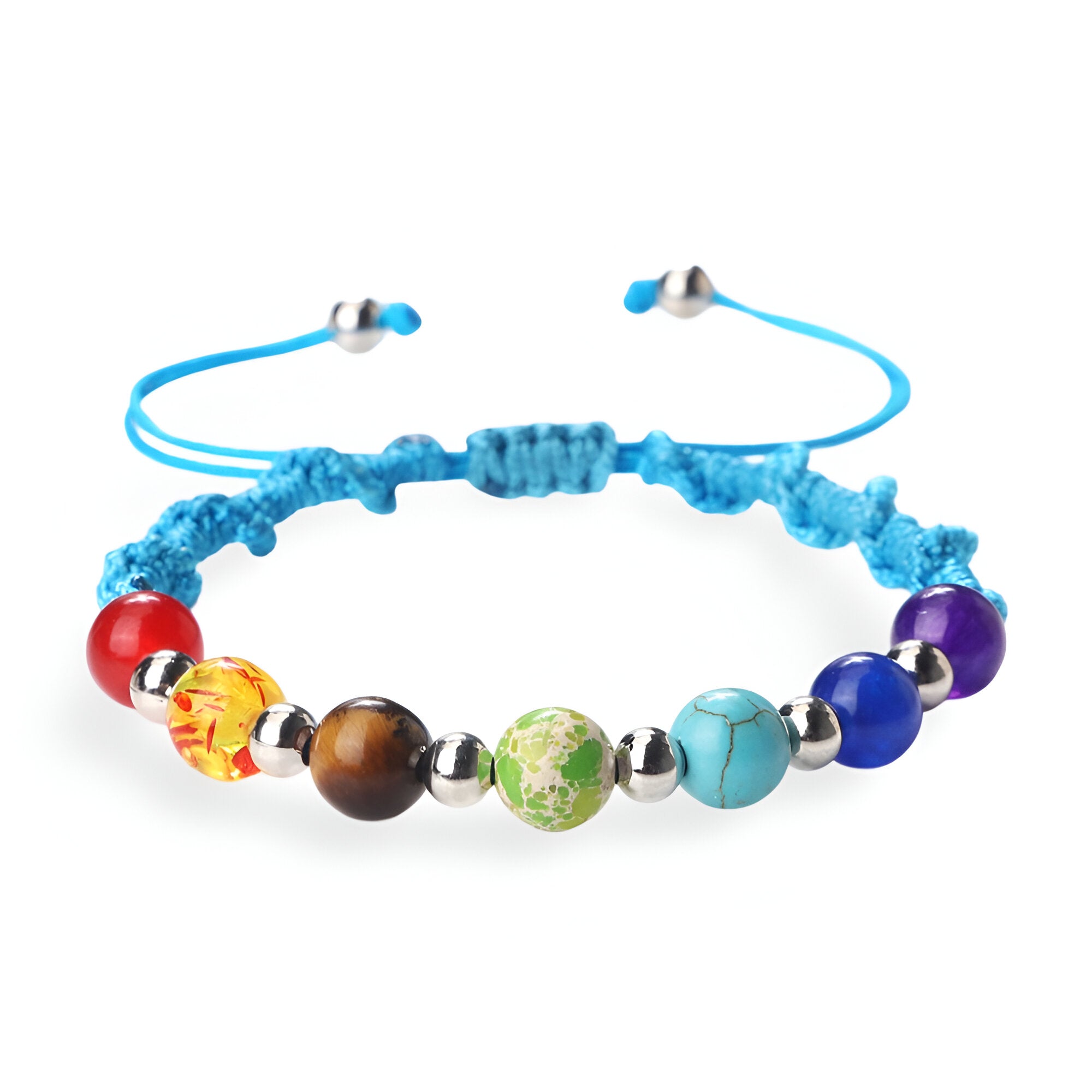 Bracelet aux 7 chakras, en corde et pierres naturelles, mixte, modèle Ojna - La Boutique du Bracelet