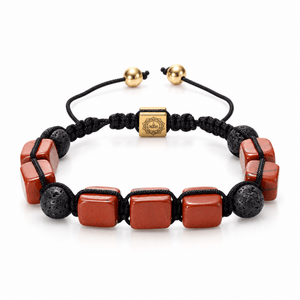 Packshot studio bracelet Solva Jaspe rouge, vue de face sur fond blanc.