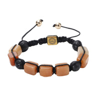 Bracelet en corde noire avec pierres naturelles carrées couleur caramel et détails noirs mate.