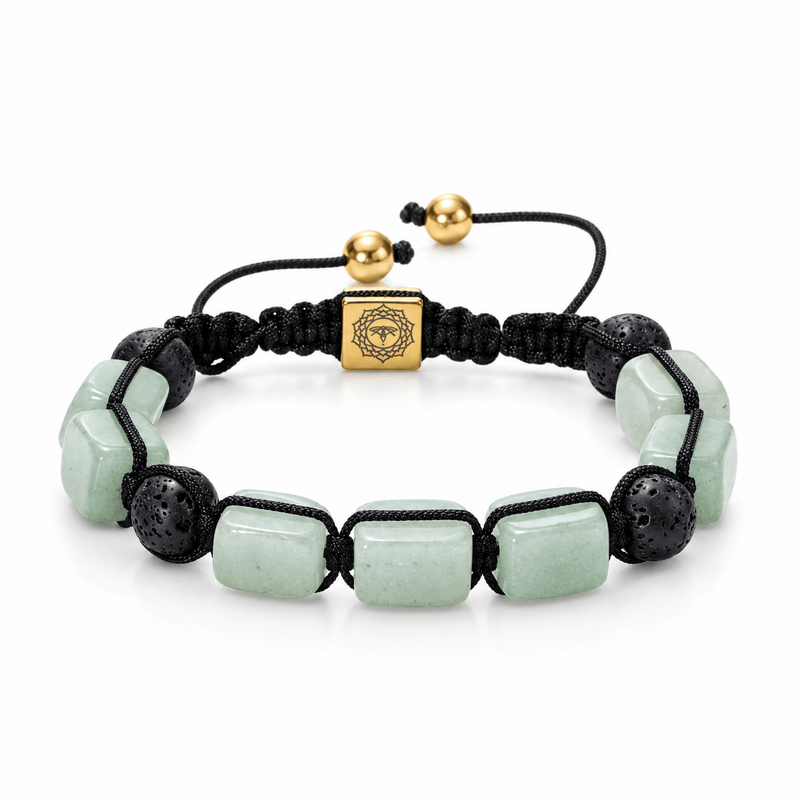 Packshot studio bracelet Solva Aventurine verte, vue de face sur fond blanc.