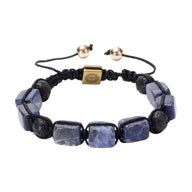 Bracelet en corde noire avec pierres naturelles sodalite bleue carrées et perles de lave noires.