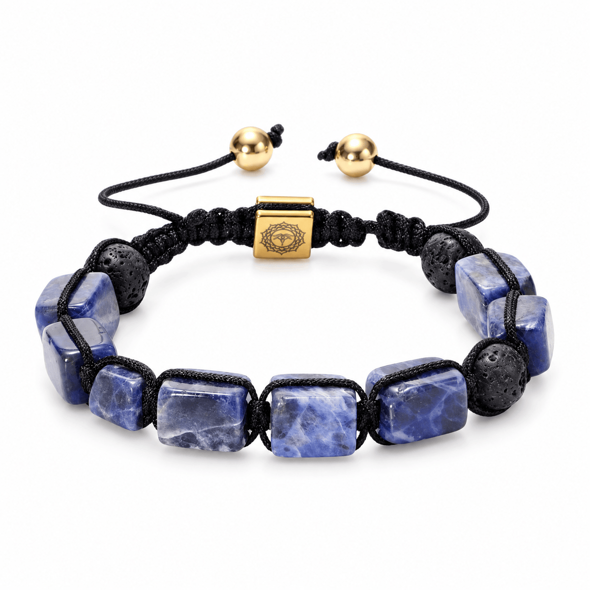 Packshot studio bracelet Solva Sodalite, vue de face sur fond blanc.