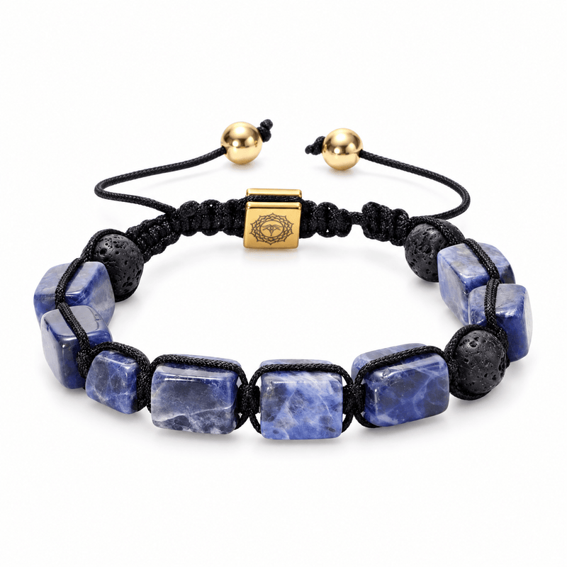 Packshot studio bracelet Solva Sodalite, vue de face sur fond blanc.