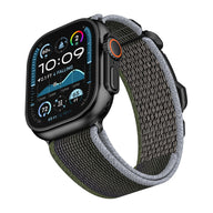 Bracelet boucle tactique Fidlock gris et bleu en nylon pour Apple Watch, ajustable, modèle Herix.