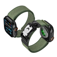 Bracelet Apple Watch en nylon kaki à boucle tactique Fidlock réglable avec verrou rapide.