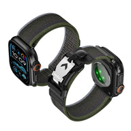 Bracelet tactique en nylon kaki avec boucle Fidlock noire à verrouillage rapide pour Apple Watch.