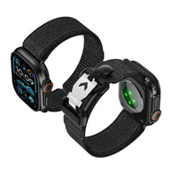 Bracelet nylon noir ajustable avec boucle Fidlock à verrouillage rapide pour Apple Watch.