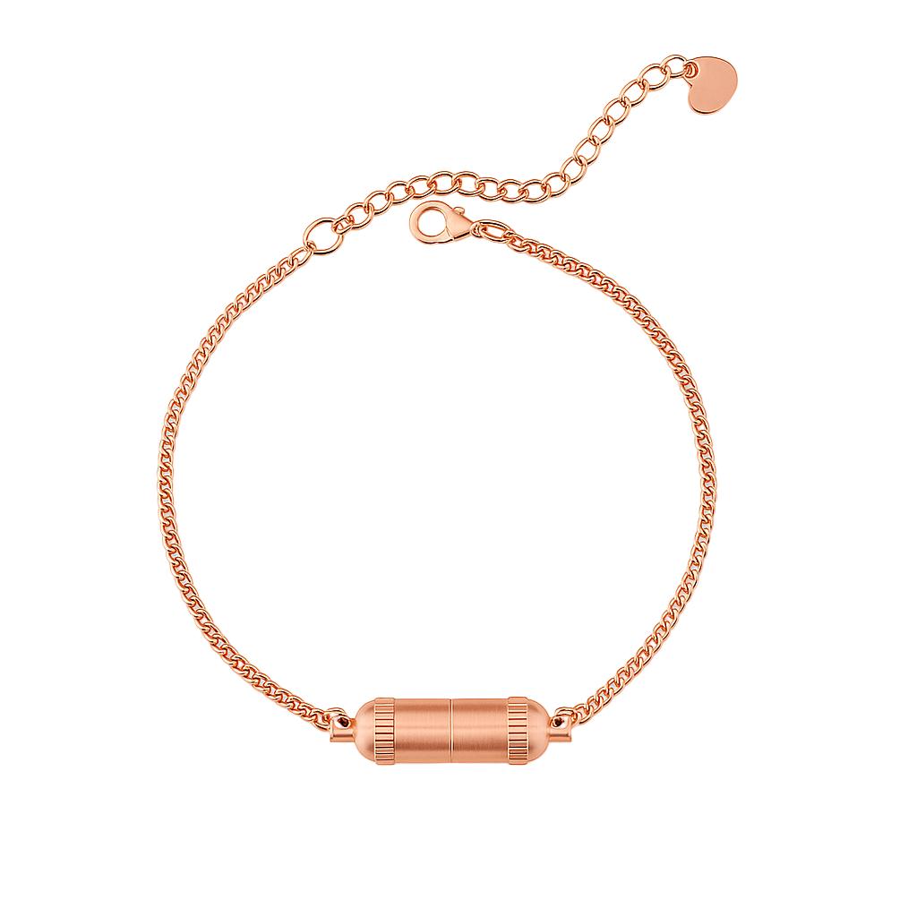 Bracciale capsula porta-messaggio in acciaio inox, catena groumette regolabile, modello Emotia