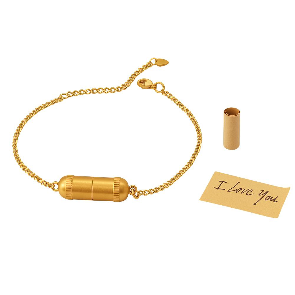 Bracciale capsula porta-messaggio in acciaio inox, catena groumette regolabile, modello Emotia