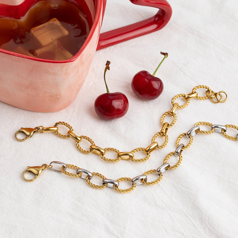 Bracelet chaîne à maillons ovales, doré, en acier inoxydable, pour femme, modèle Calira - La Boutique du Bracelet