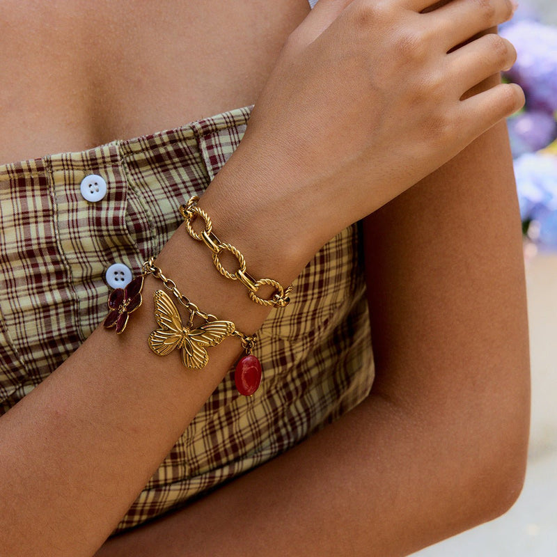 Bracelet chaîne à maillons ovales, doré, en acier inoxydable, pour femme, modèle Calira