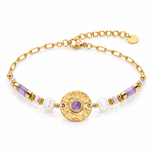 Bracelet Anije Améthyste posé de face sur fond blanc