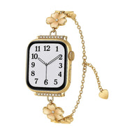 Bracelet chaîne or rose avec fleurs de cerisier en métal et pierres brillantes pour Apple Watch.