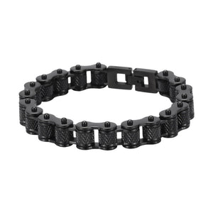 Motorcycle Chain Bracelet in Stainless Steel, Knurled Articulated Links, Black Finish, Aubin Model