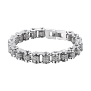 Motorcycle Chain Bracelet in Stainless Steel, Knurled Articulated Links, Black Finish, Aubin Model