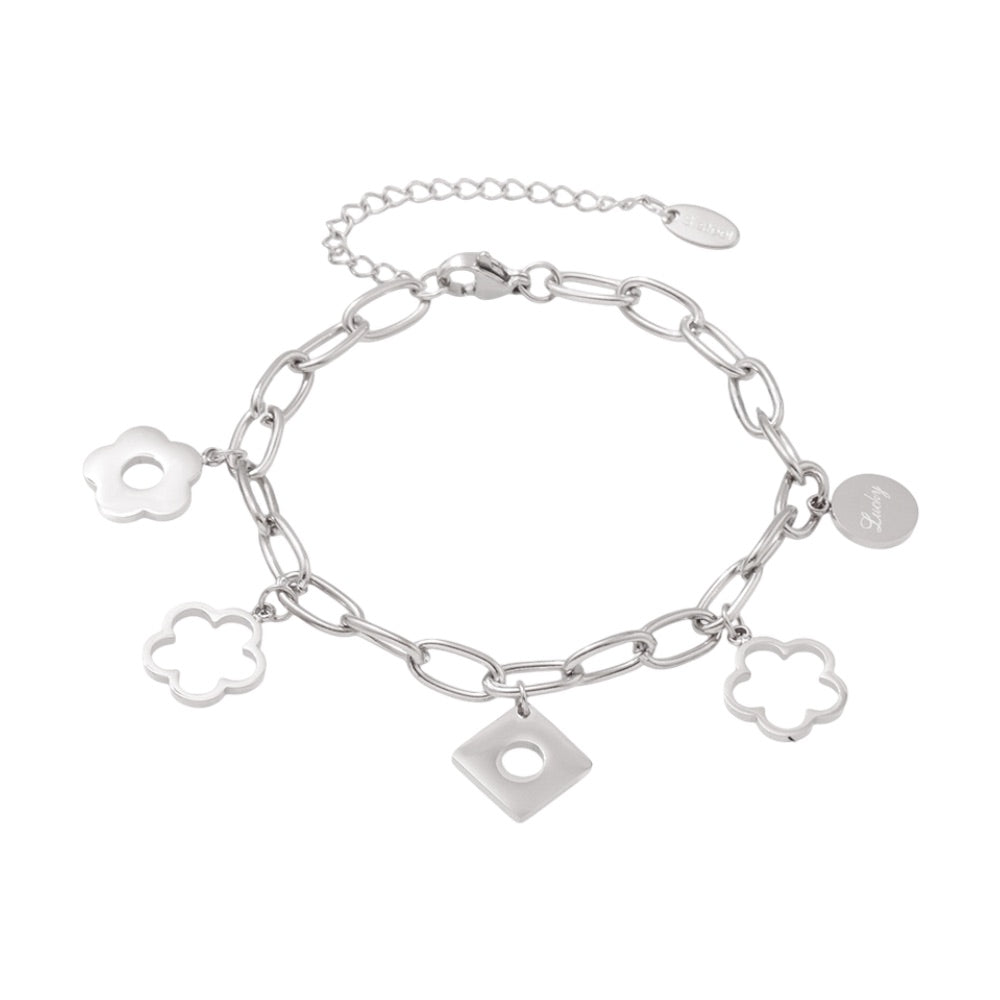 Bracelet chaîne, pendentifs fleurs, doré, en acier inoxydable, pour femme, modèle Elinia - La Boutique du Bracelet