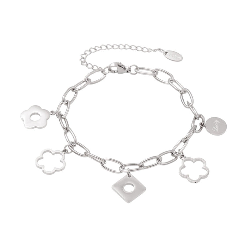 Bracelet chaîne, pendentifs fleurs, doré, en acier inoxydable, pour femme, modèle Elinia - La Boutique du Bracelet