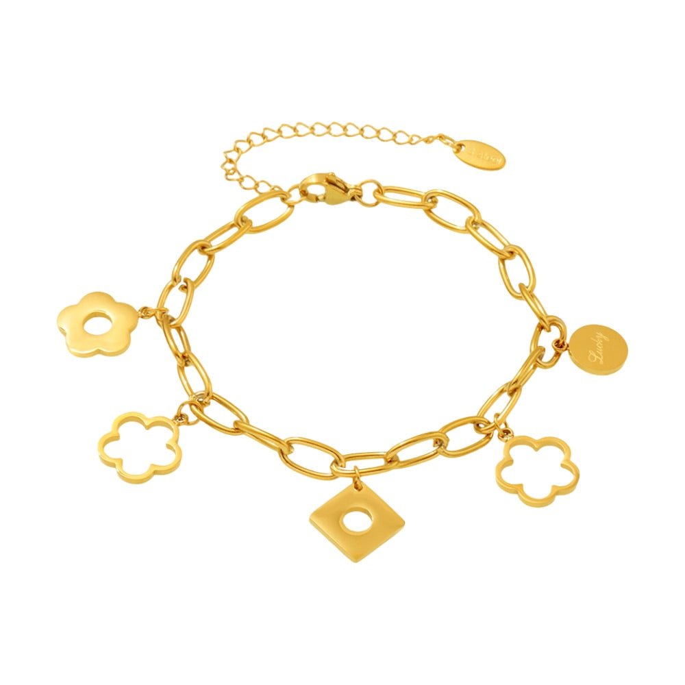 Bracelet chaîne, pendentifs fleurs, doré, en acier inoxydable, pour femme, modèle Elinia - La Boutique du Bracelet