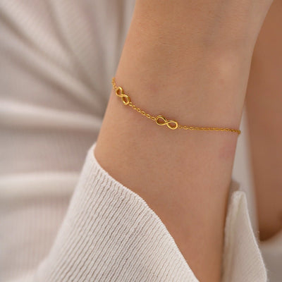 Bracelet chaîne, triple infini, doré, en acier inoxydable, pour femme, modèle Erisel - La Boutique du Bracelet