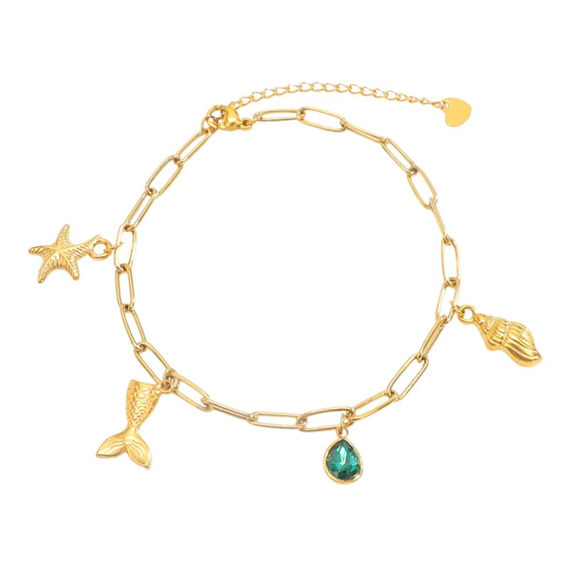 Bracelet charms de la mer, en acier inoxydable, zircon vert, pour femme, modèle Pattie - La Boutique du Bracelet
