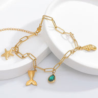 Bracelet charms de la mer, en acier inoxydable, zircon vert, pour femme, modèle Pattie - La Boutique du Bracelet