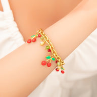 Bracelet charms, en acier inoxydable, cerises et zircons, pour femme, modèle Céria - La Boutique du Bracelet
