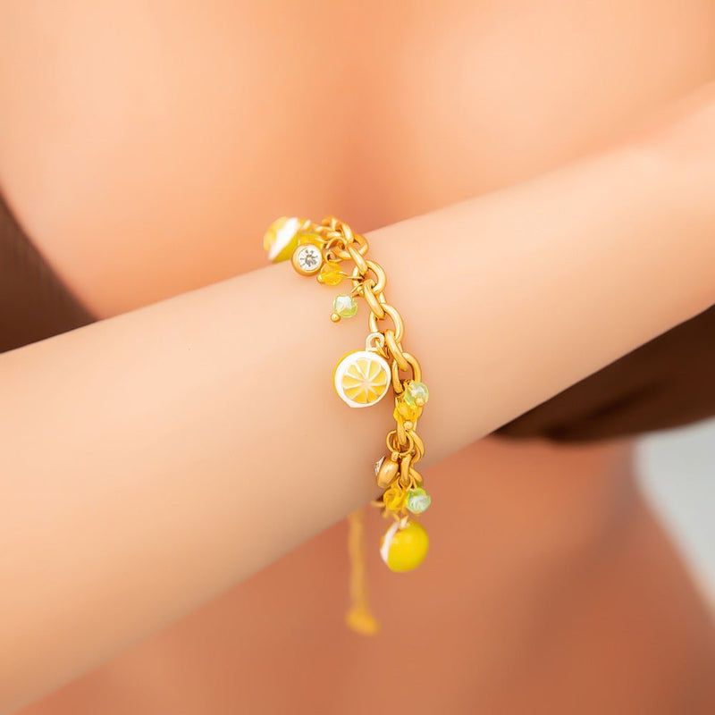 Charm bracelet, in stainless steel, lemons and zircons, for women, Cirelle model