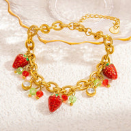 Bracelet charms, en acier inoxydable, fraises et zircons, pour femme, modèle Charla - La Boutique du Bracelet