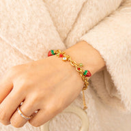 Bracelet charms, en acier inoxydable, fraises et zircons, pour femme, modèle Charla - La Boutique du Bracelet