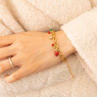 Bracelet charms, en acier inoxydable, fraises et zircons, pour femme, modèle Charla - La Boutique du Bracelet