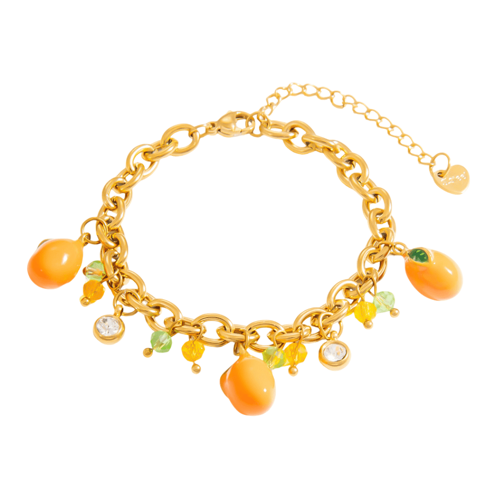 Bracelet charms, en acier inoxydable, oranges et zircons, pour femme, modèle Oriale - La Boutique du Bracelet