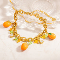 Bracelet charms, en acier inoxydable, oranges et zircons, pour femme, modèle Oriale - La Boutique du Bracelet