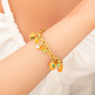 Bracelet charms, en acier inoxydable, oranges et zircons, pour femme, modèle Oriale - La Boutique du Bracelet